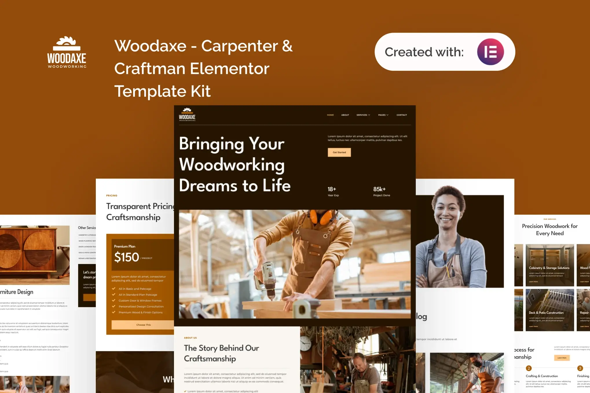 Woodaxe - Carpenter & Craftman Elementor Template Kit